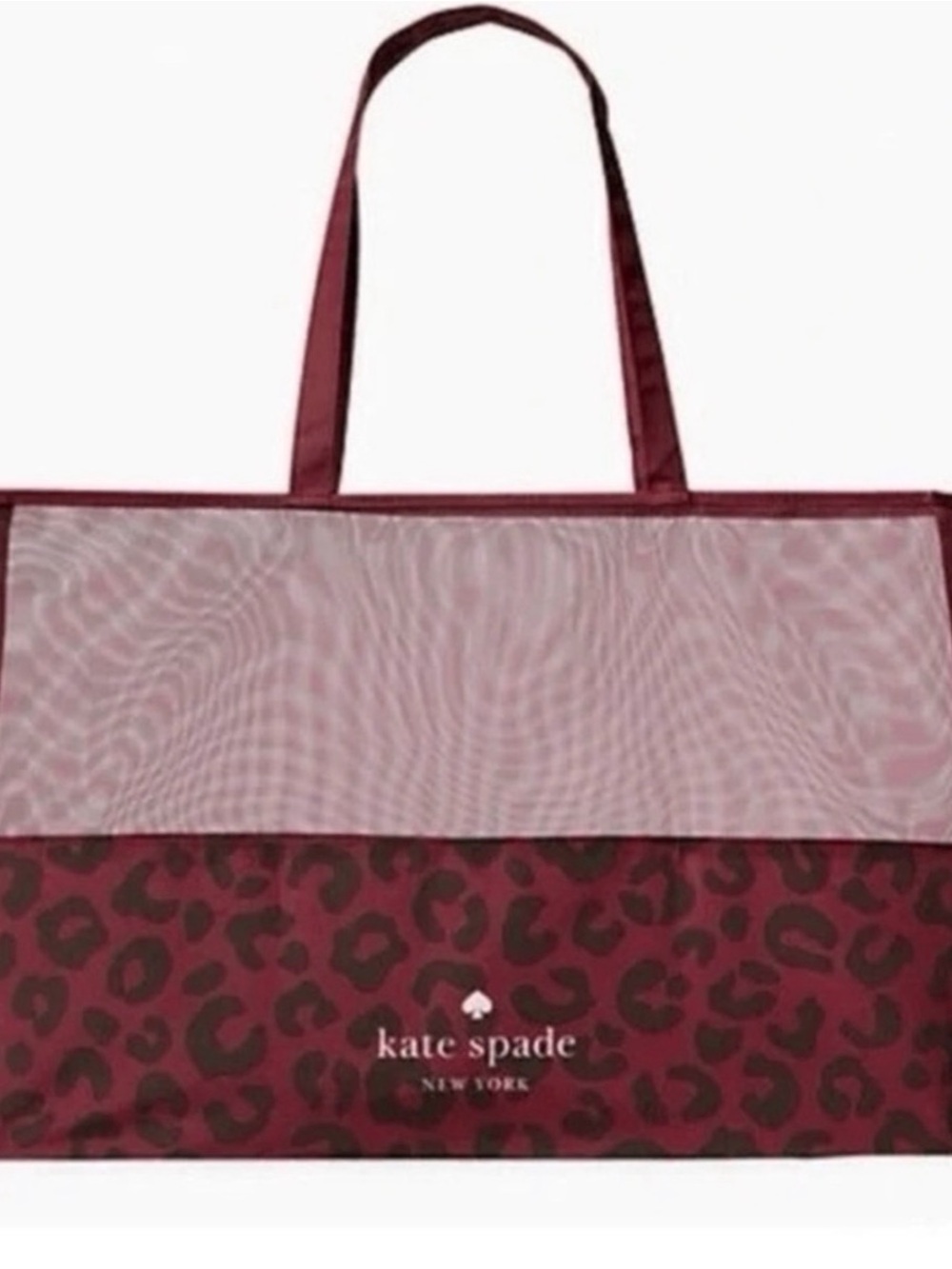 Kate Spade Burgundy Leopard Mesh Oversized Tote Travel Bag NWOT 🌴